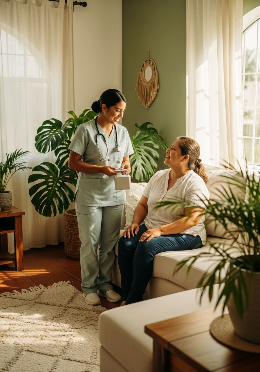 Enfermera atendiendo a paciente en casa