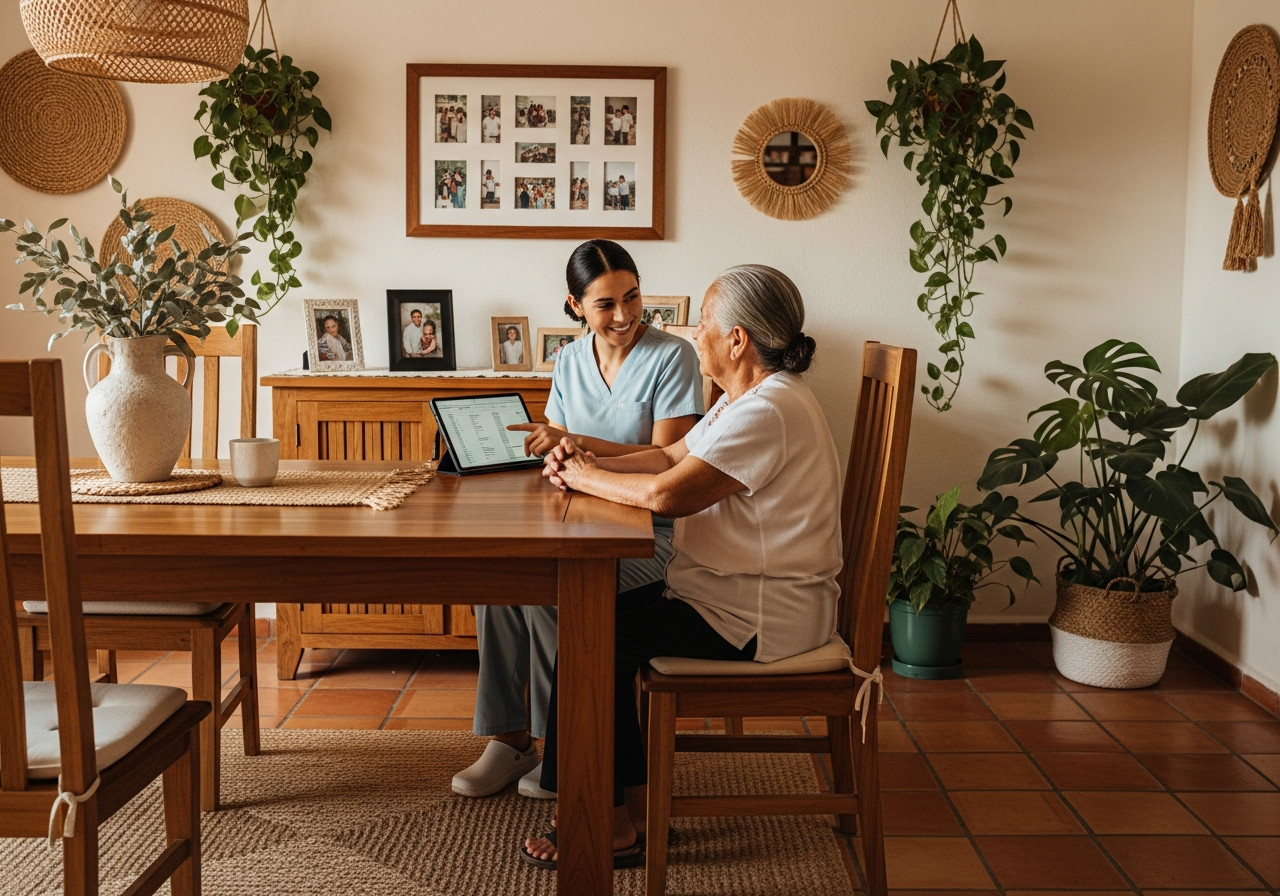 Enfermera explicando resultados a paciente